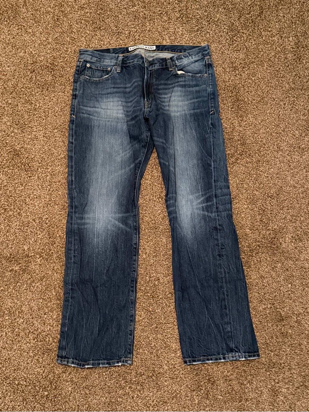 Express Men’s Slim Straight Dark Blue Washed Jeans